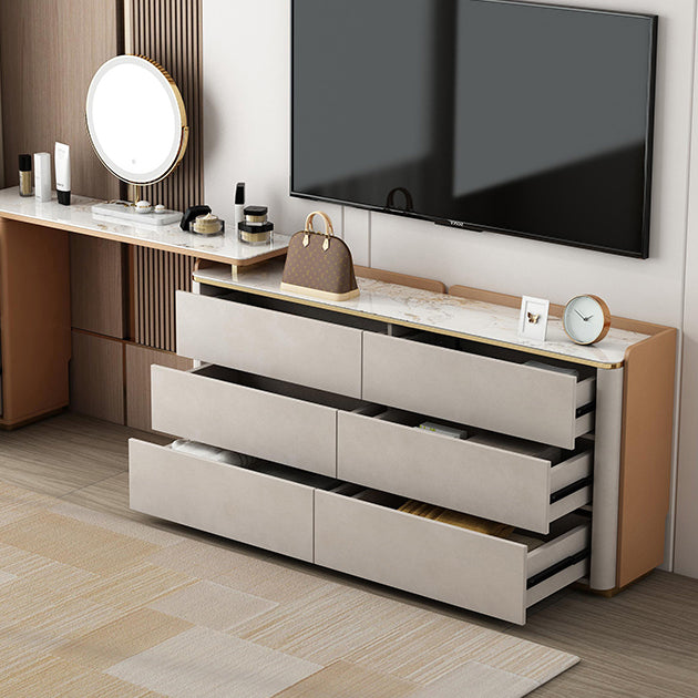 Glam Horizontal Stone Storage Chest Bedroom Chest in White with Drawers