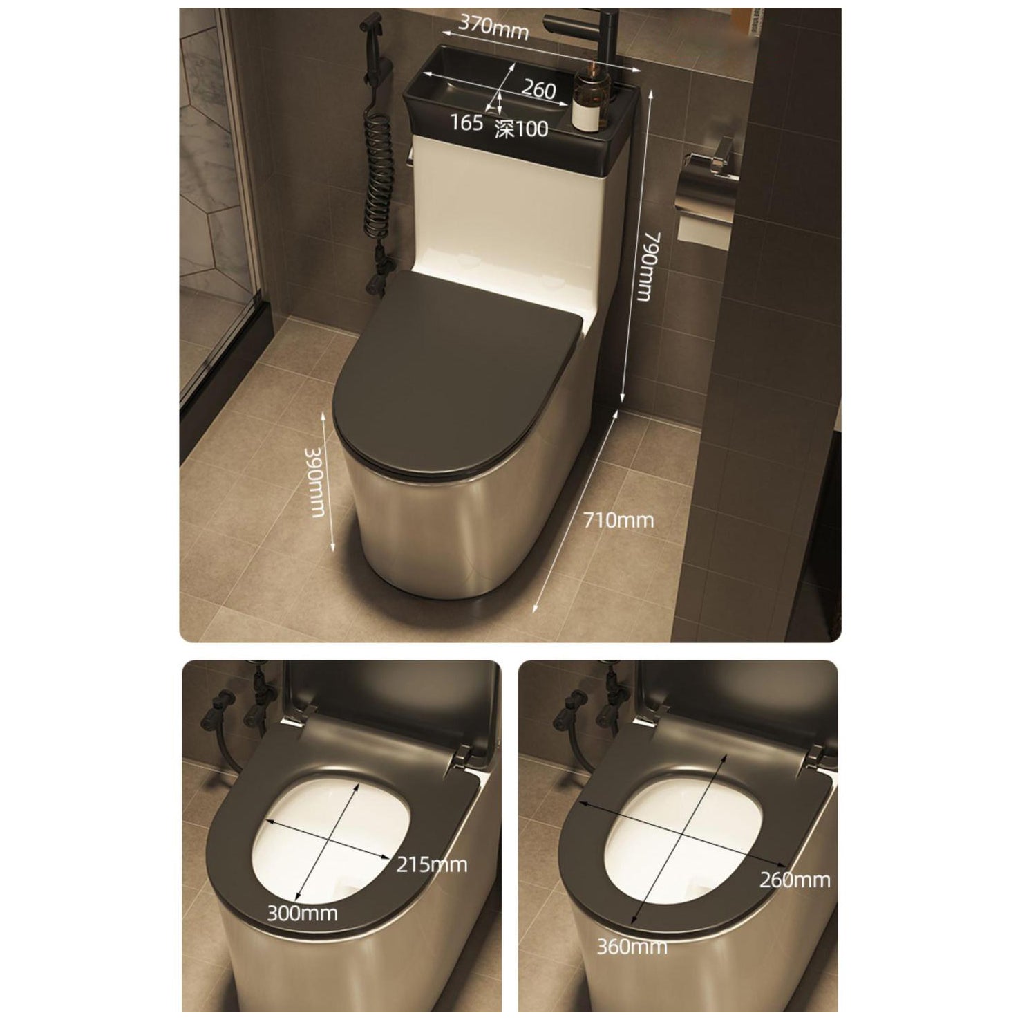 1-Piece Elongated Flush Toilet Ceramic Toilet Bowl with Wash Basin