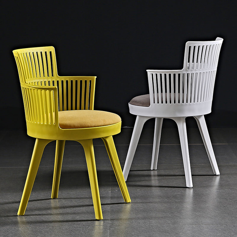Glam Plastic Frame Dining Armchair Upholstered Fabric Arm Chair