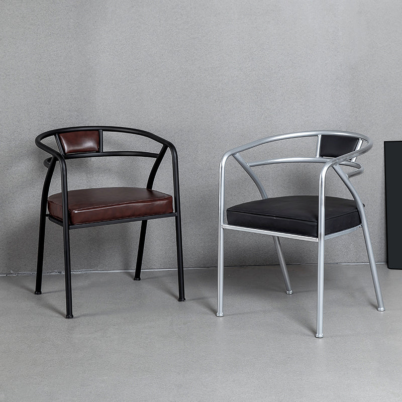 Industrial Metal Frame Dining Chair Upholstered Faux Leather Dining Arm Chair