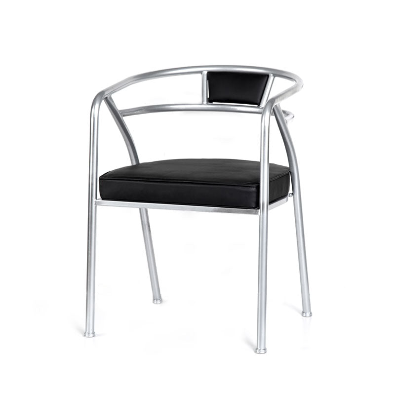 Industrial Metal Frame Dining Chair Upholstered Faux Leather Dining Arm Chair