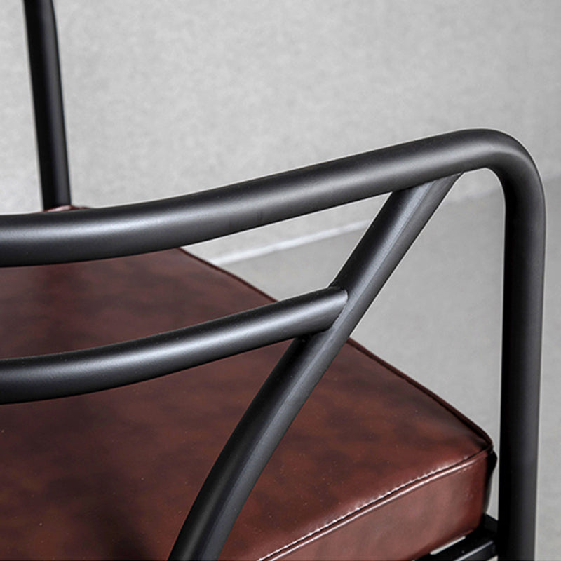 Industrial Metal Frame Dining Chair Upholstered Faux Leather Dining Arm Chair