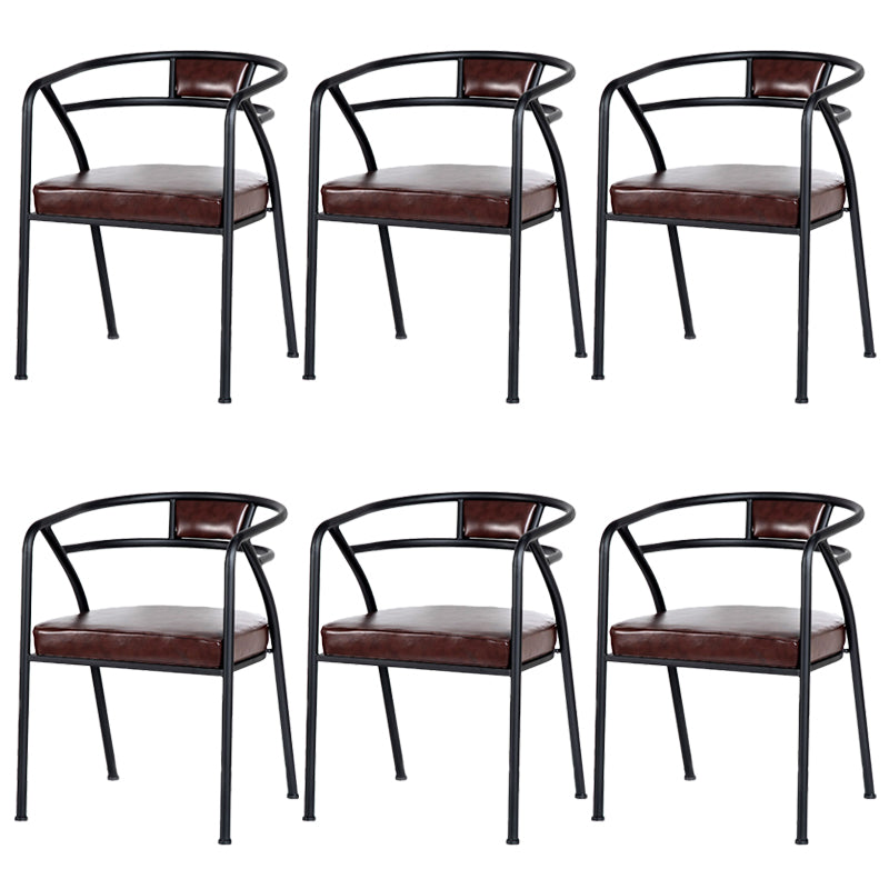 Industrial Metal Frame Dining Chair Upholstered Faux Leather Dining Arm Chair