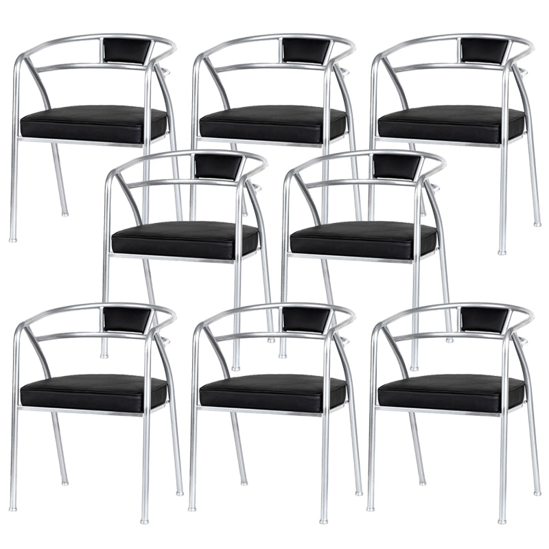 Industrial Metal Frame Dining Chair Upholstered Faux Leather Dining Arm Chair