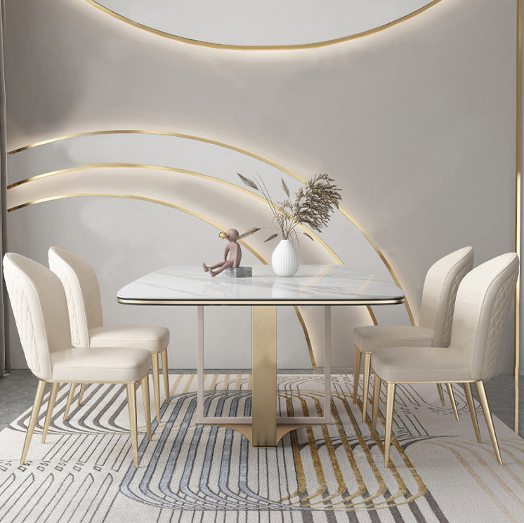 Glam Dining Faux Leather Chairs Armless Side Chairs with Metal Legs