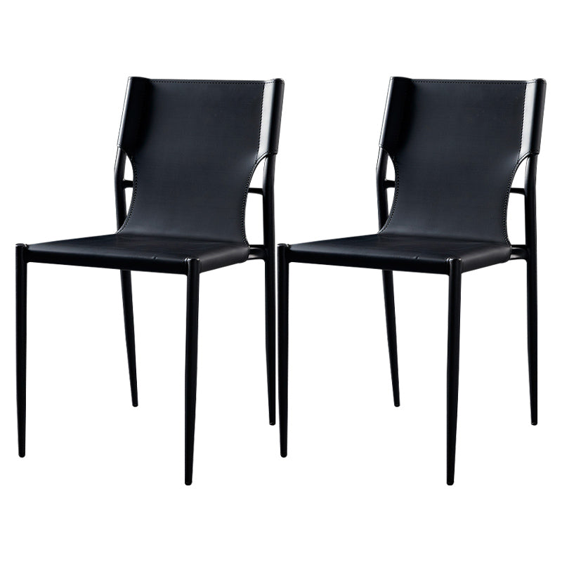 Contemporary Style Leather Chairs Armless Side Chairs with Metal Legs for Home Use