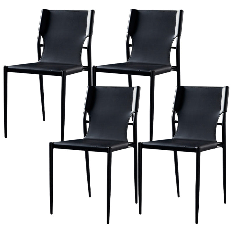 Contemporary Style Leather Chairs Armless Side Chairs with Metal Legs for Home Use