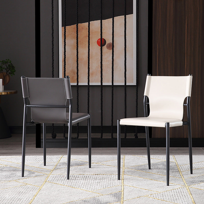 Contemporary Style Leather Chairs Armless Side Chairs with Metal Legs for Home Use