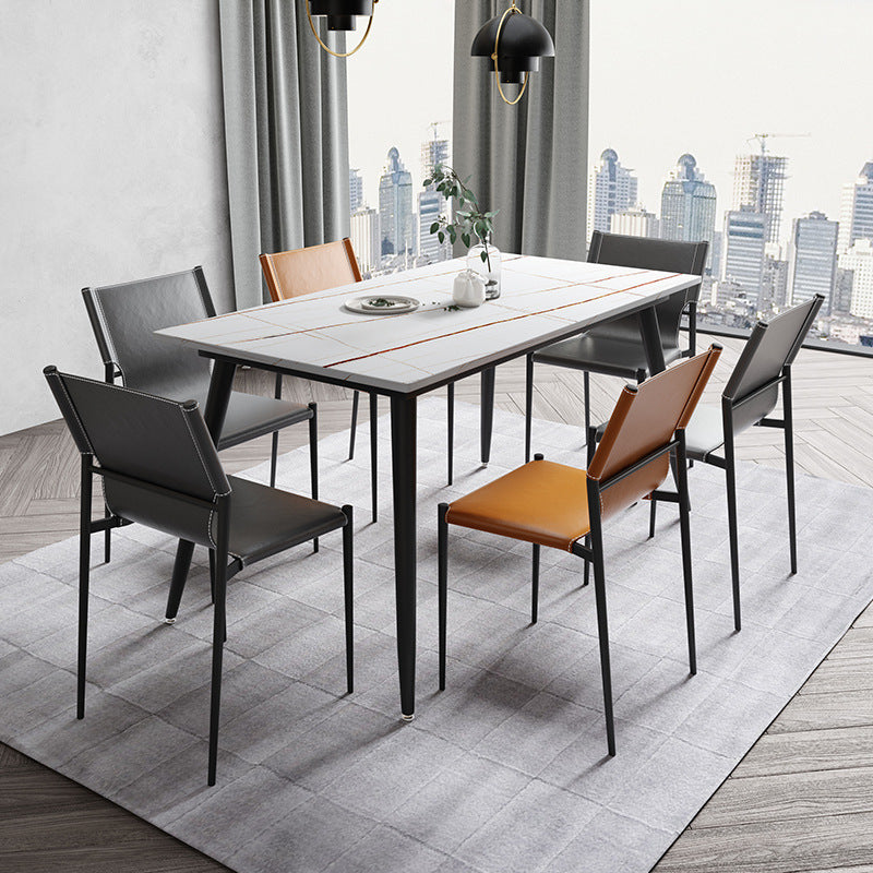 Contemporary Style Leather Chairs Armless Side Chairs with Metal Legs for Home Use