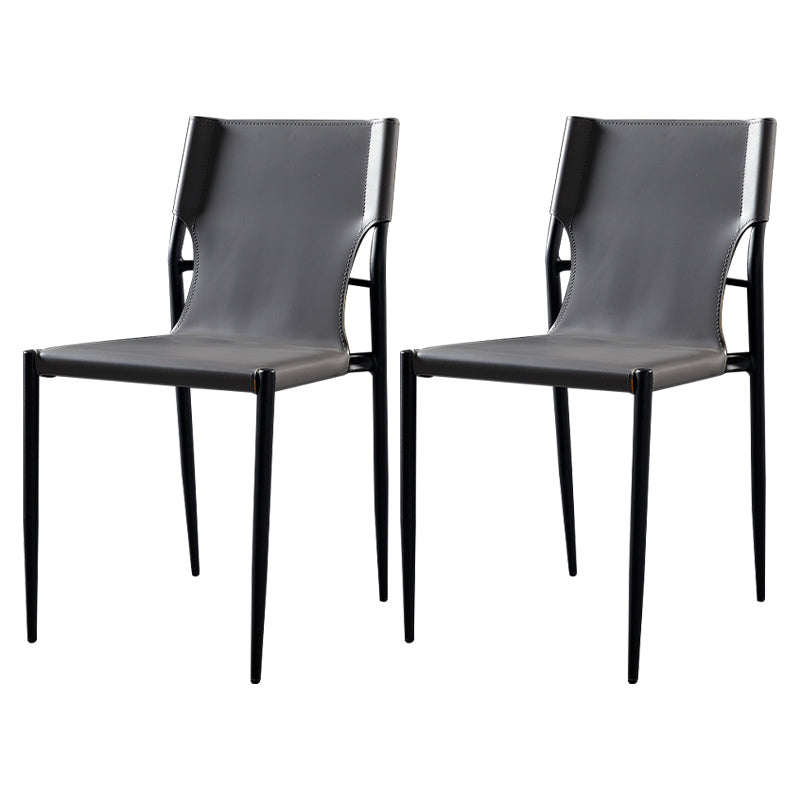 Contemporary Style Leather Chairs Armless Side Chairs with Metal Legs for Home Use