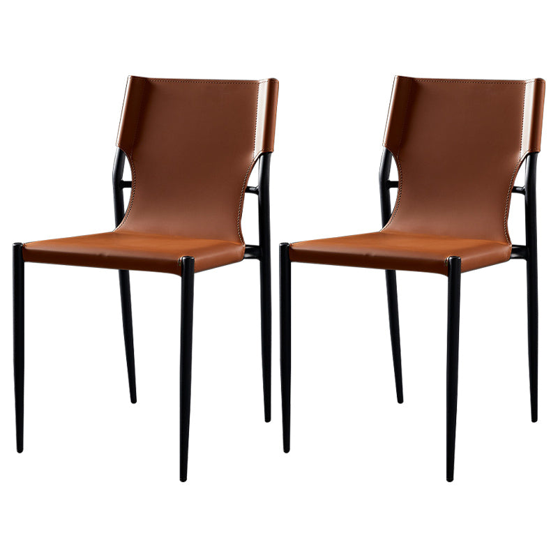 Contemporary Style Leather Chairs Armless Side Chairs with Metal Legs for Home Use