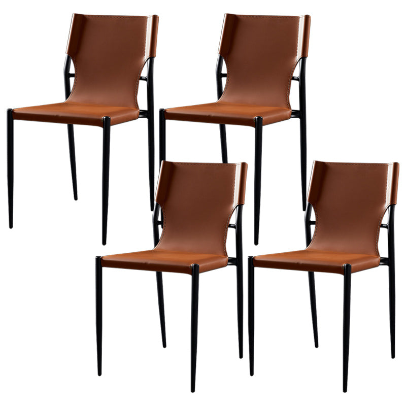Contemporary Style Leather Chairs Armless Side Chairs with Metal Legs for Home Use