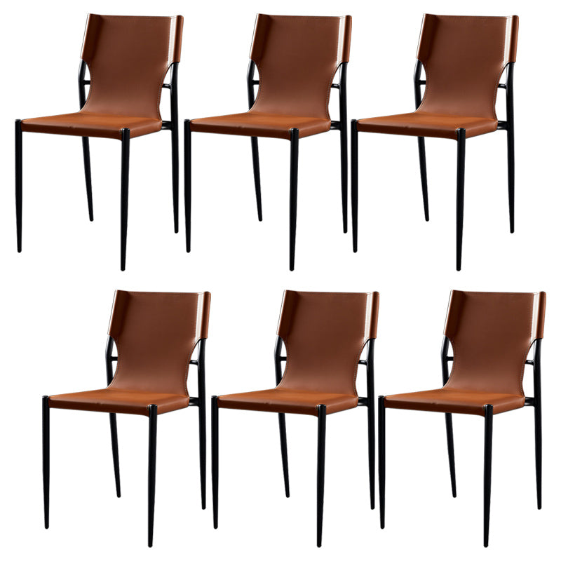 Contemporary Style Leather Chairs Armless Side Chairs with Metal Legs for Home Use