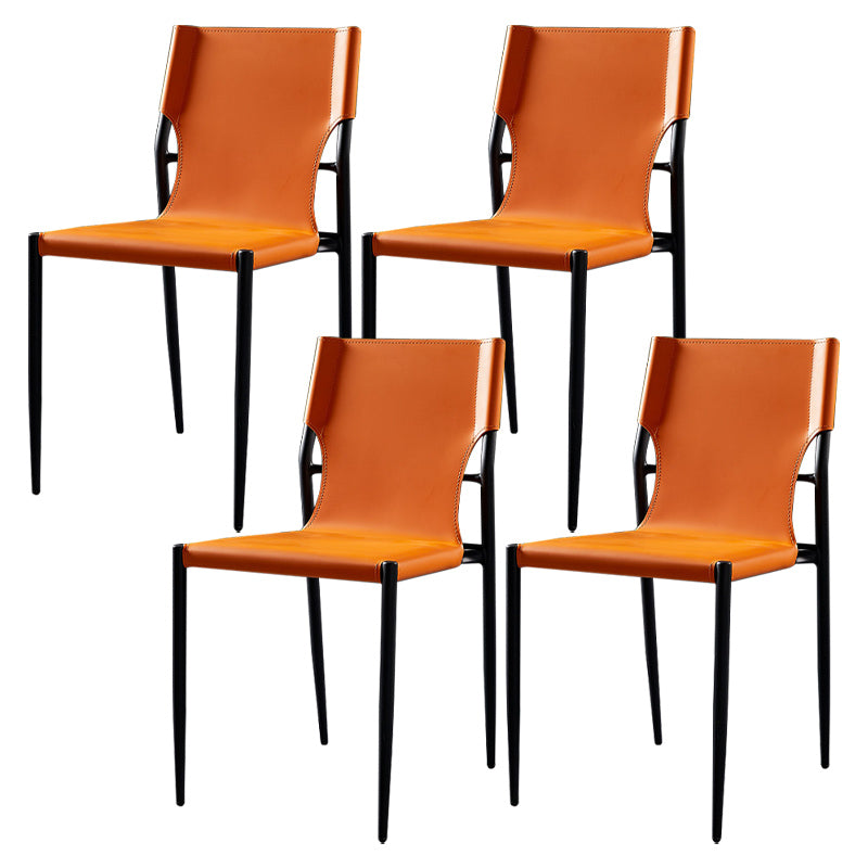 Contemporary Style Leather Chairs Armless Side Chairs with Metal Legs for Home Use