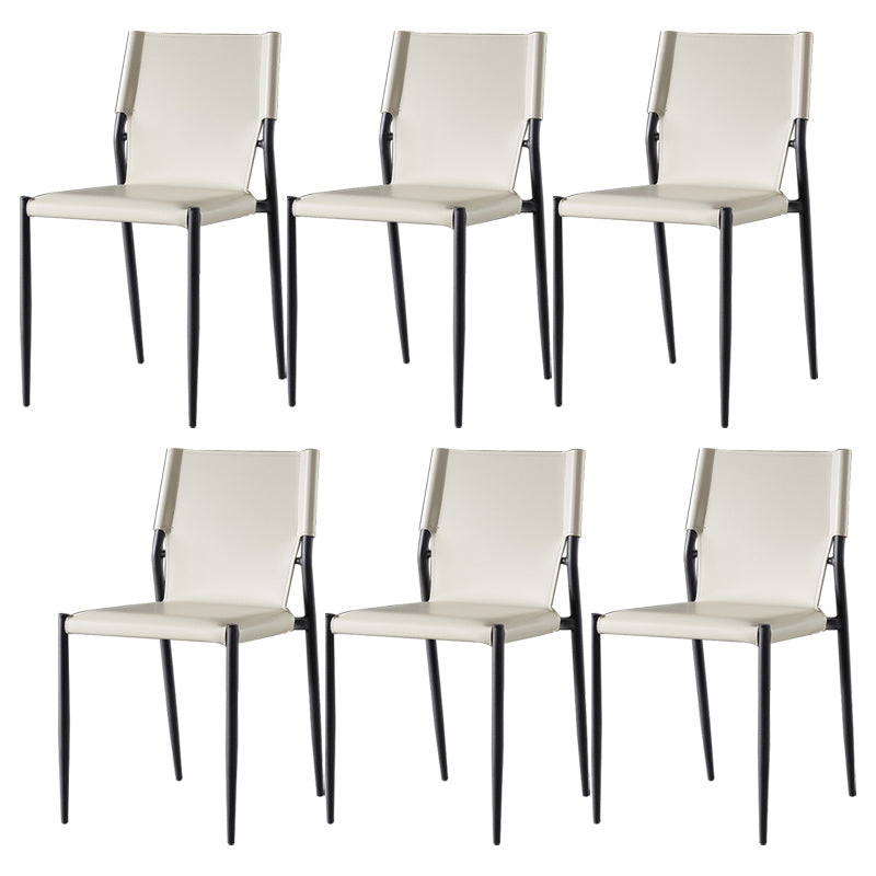 Contemporary Style Leather Chairs Armless Side Chairs with Metal Legs for Home Use