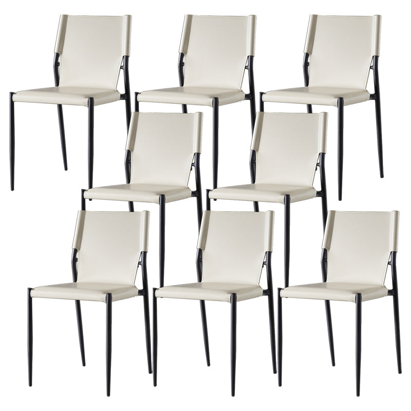 Contemporary Style Leather Chairs Armless Side Chairs with Metal Legs for Home Use