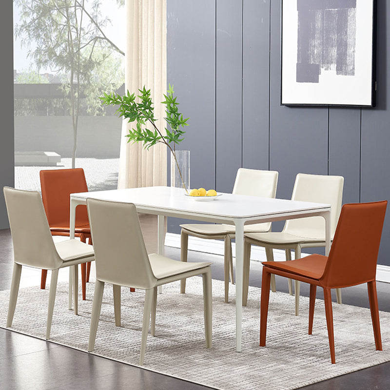 Industrial Leather Dining Chair Armless Side Chairs with Metal Legs for Home Use