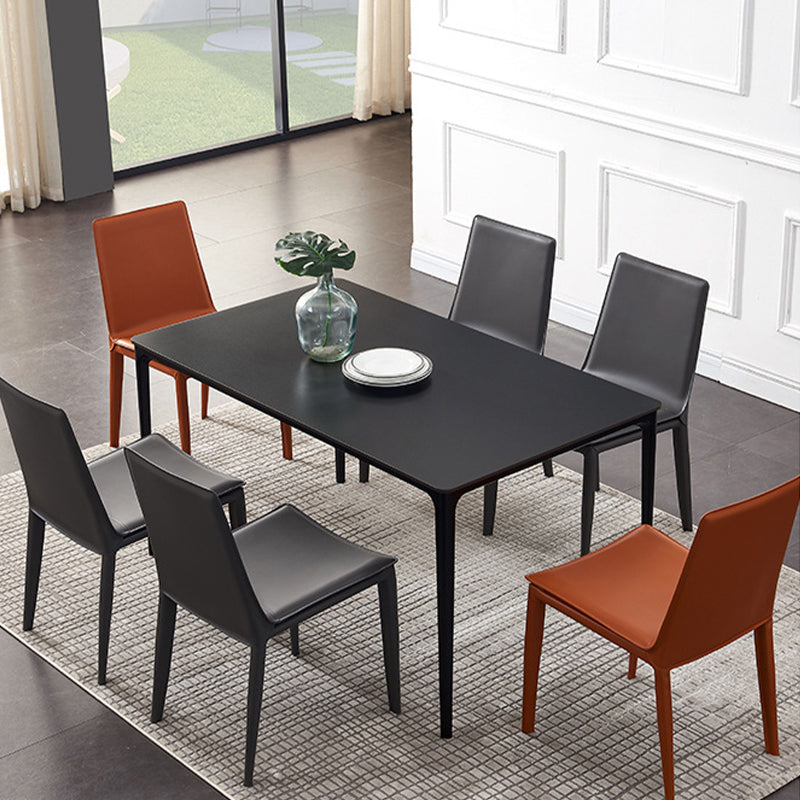 Industrial Leather Dining Chair Armless Side Chairs with Metal Legs for Home Use