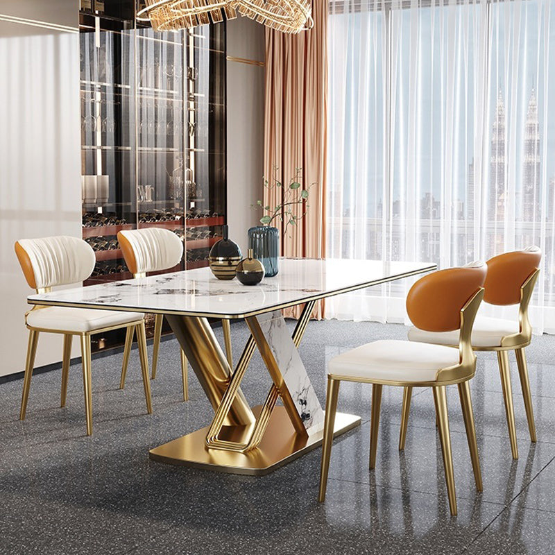 Glam Upholstered Dining Chair Open Back Dining Chair with Metal Legs