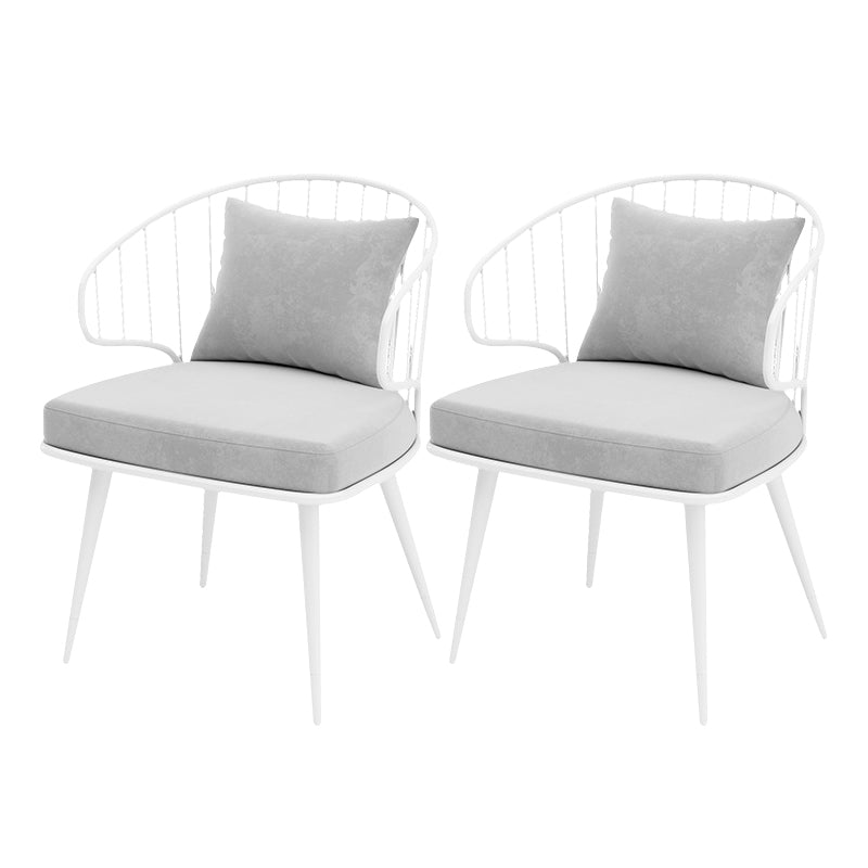 Metal Upholstered Dining Chair Windsor Back Arm Chair in White