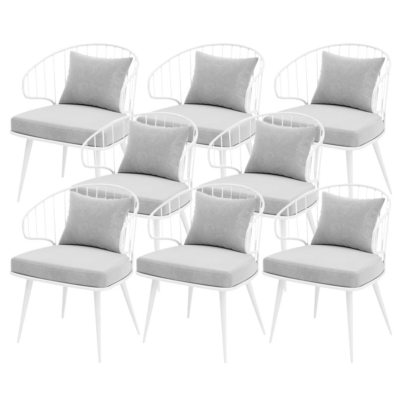 Metal Upholstered Dining Chair Windsor Back Arm Chair in White