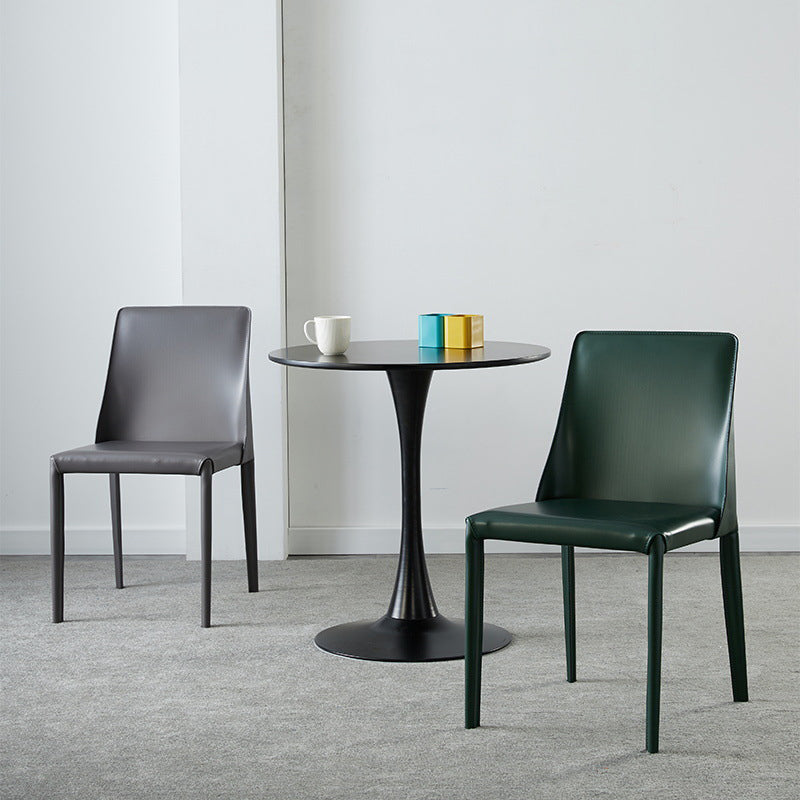 Modern Leather Dining Chairs Armless Side Chairs with Metal Legs for Home Use