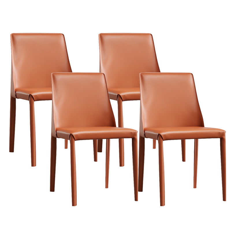 Modern Leather Dining Chairs Armless Side Chairs with Metal Legs for Home Use
