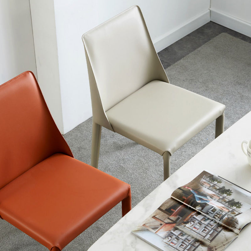 Modern Leather Dining Chairs Armless Side Chairs with Metal Legs for Home Use