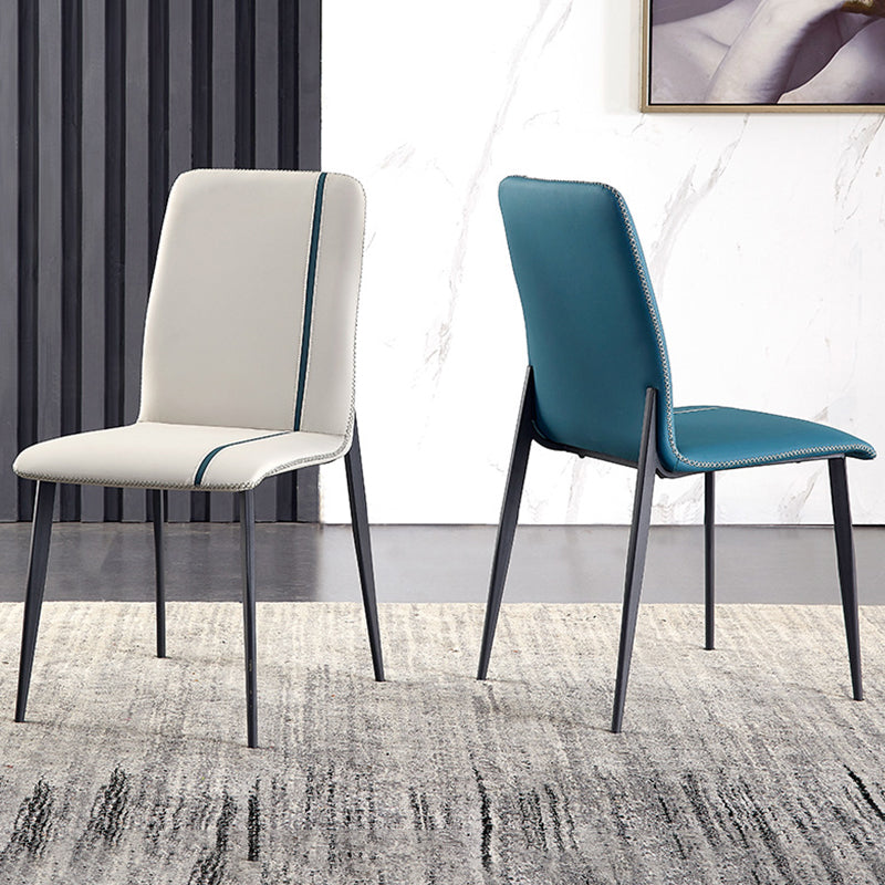 Industrial Armless Side Chairs Faux Leather Dining Chairs with Metal Legs