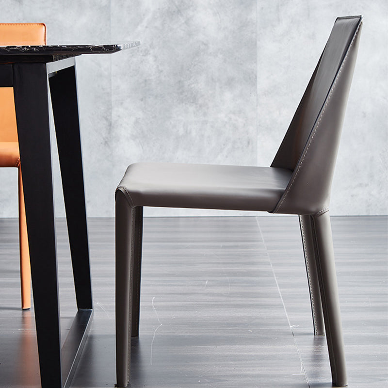 Contemporary Leather Dining Chairs Armless Side Chairs with Metal Legs for Kitchen