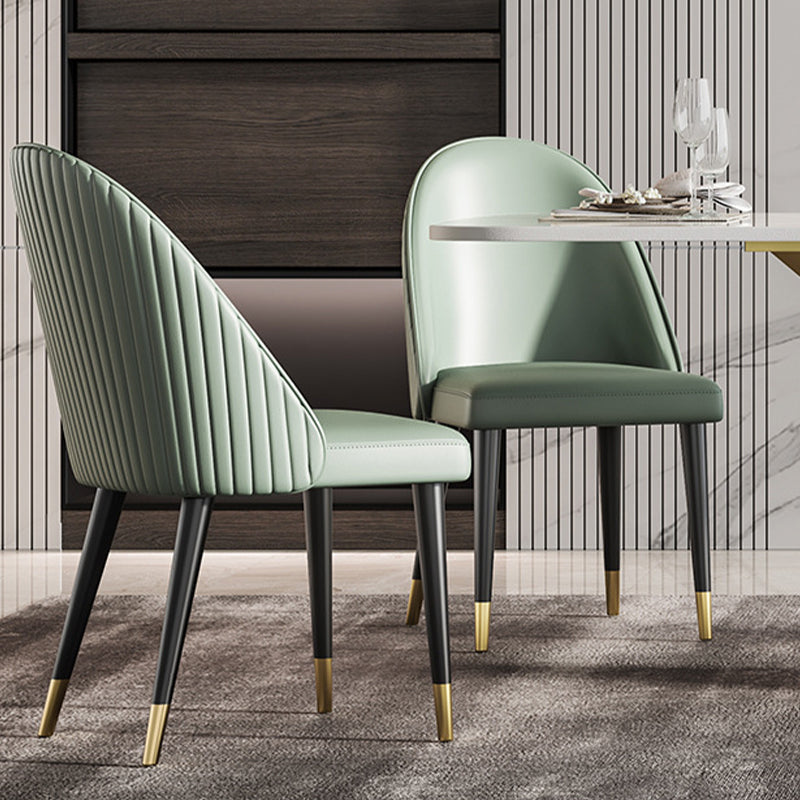 Glam Faux Leather Dining Chairs Armless Side Chairs with Wood Legs for Kitchen