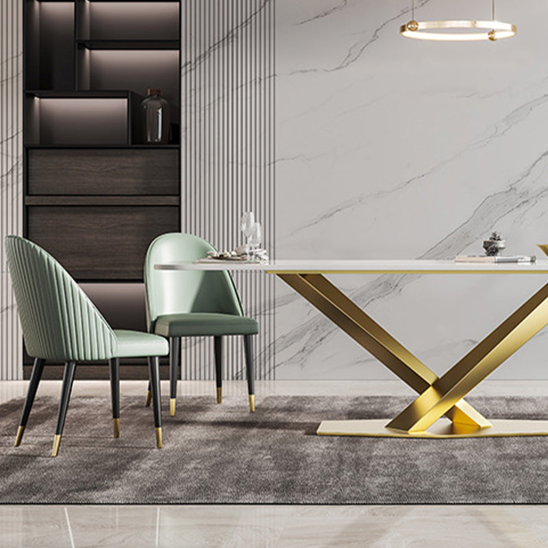 Glam Faux Leather Dining Chairs Armless Side Chairs with Wood Legs for Kitchen