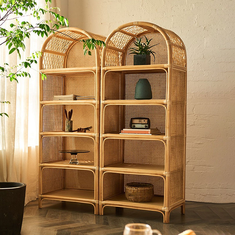 Modern Closed Back Natural Shelf Bookcase Bamboo Shelves Included Shelf for Bedroom