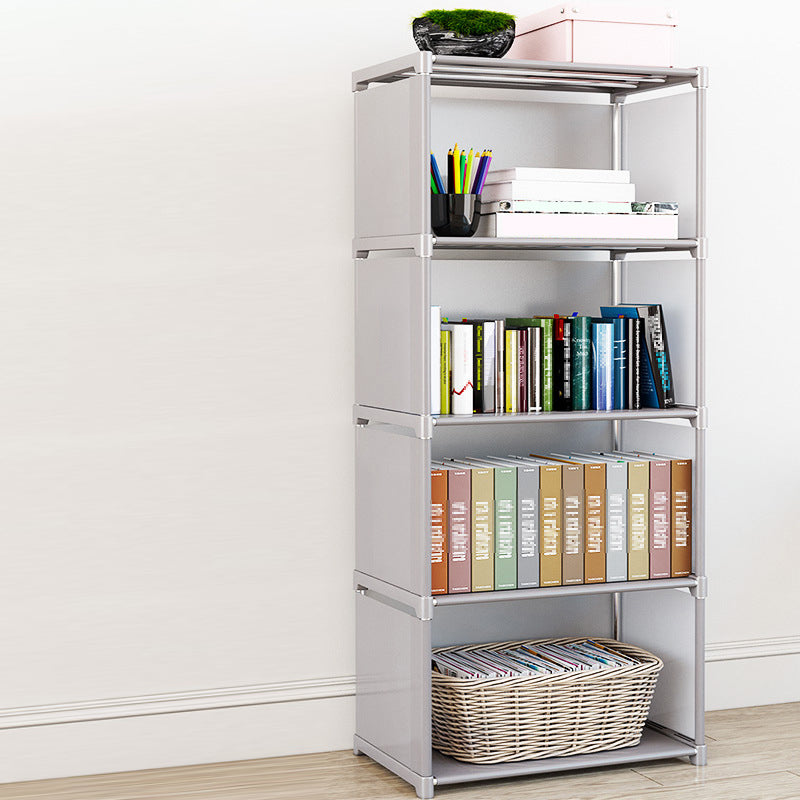 Contemporary Vertical Bookshelf Metal Study Room Bookcase with Fabric Bins