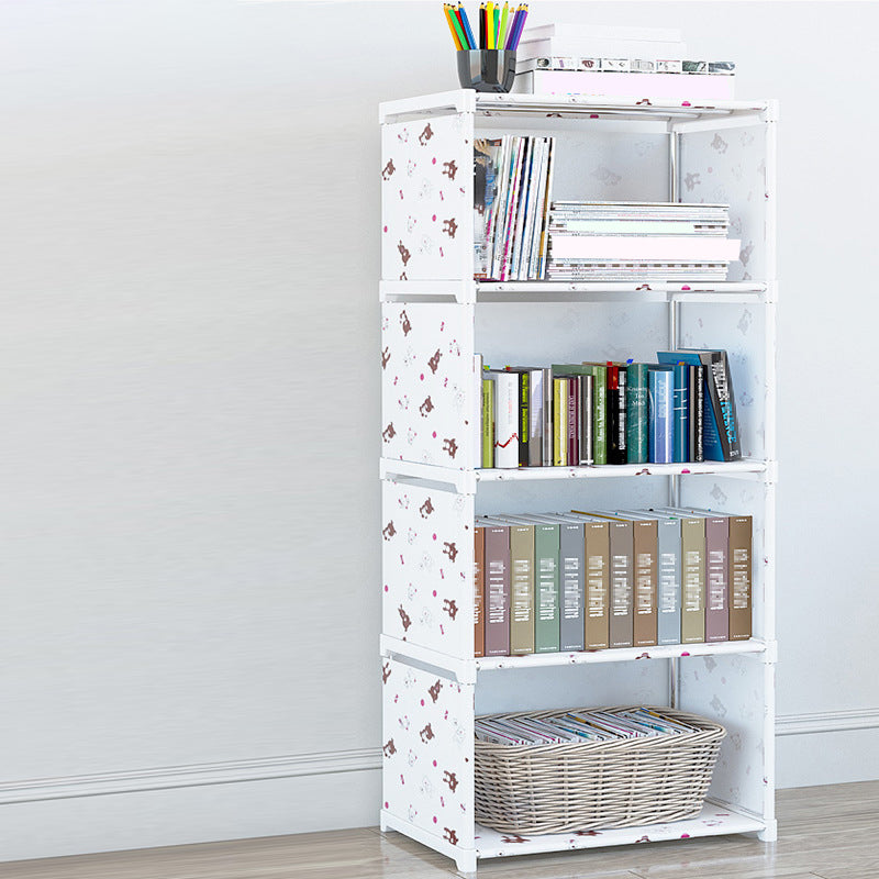 Contemporary Vertical Bookshelf Metal Study Room Bookcase with Fabric Bins