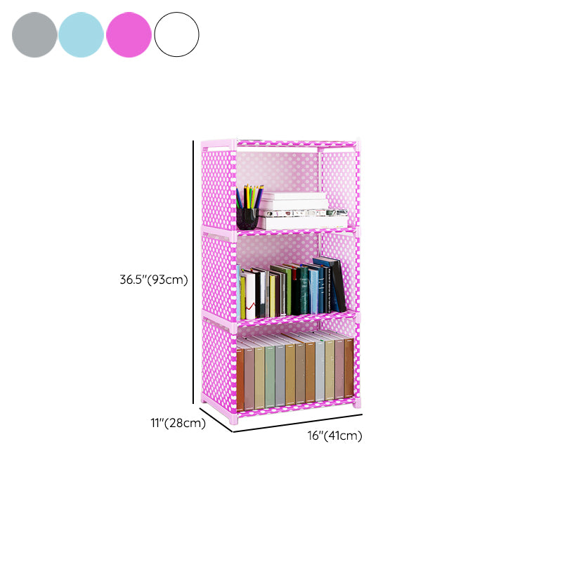 Contemporary Vertical Bookshelf Metal Study Room Bookcase with Fabric Bins