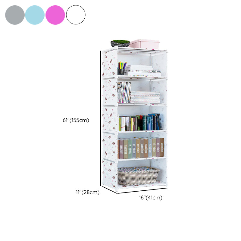 Contemporary Vertical Bookshelf Metal Study Room Bookcase with Fabric Bins