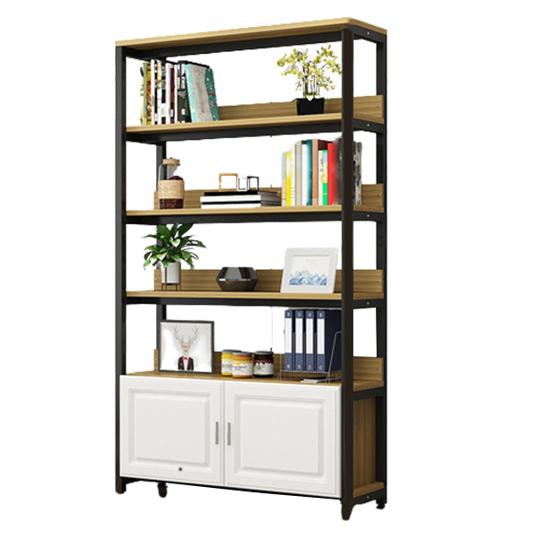 Metal Engineered Wood Shelf Bookcase Modern Home Open Book Shelf with 2 Doors
