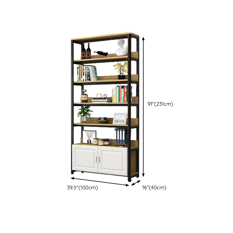 Metal Engineered Wood Shelf Bookcase Modern Home Open Book Shelf with 2 Doors