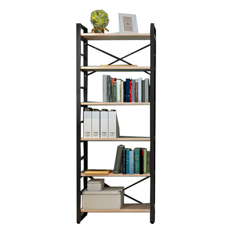 Metal and Wooden Shelf Bookcase Open Modern Brown Book Shelf for Office