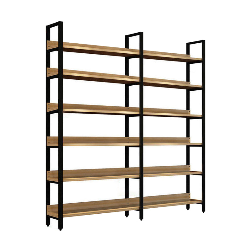 Metal and Wooden Shelf Bookcase Open Modern Brown Book Shelf for Office