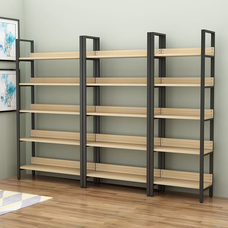 Metal and Wooden Shelf Bookcase Open Modern Brown Book Shelf for Office