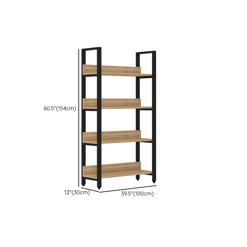 Metal and Wooden Shelf Bookcase Open Modern Brown Book Shelf for Office