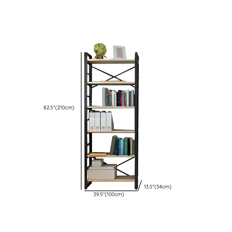 Metal and Wooden Shelf Bookcase Open Modern Brown Book Shelf for Office