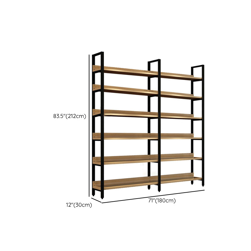 Metal and Wooden Shelf Bookcase Open Modern Brown Book Shelf for Office