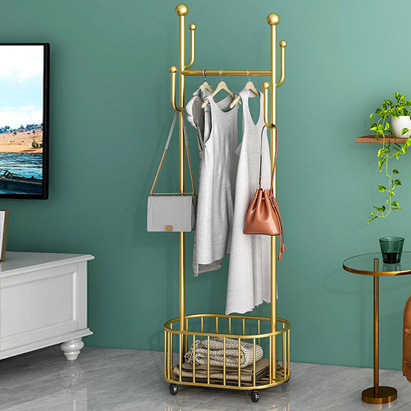 Glam Hall Stand Metal Hanging Rail Storage Shelving and 4 Hooks Coat Rack