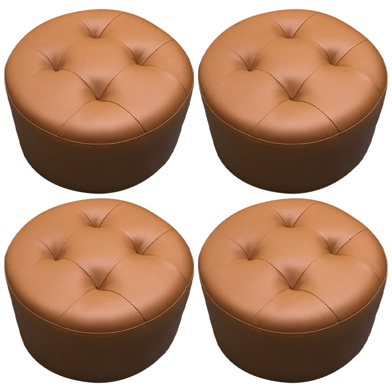 Contemporary Pouf Ottoman Faux Leather Upholstered Tufted Cylinder Shape Ottoman