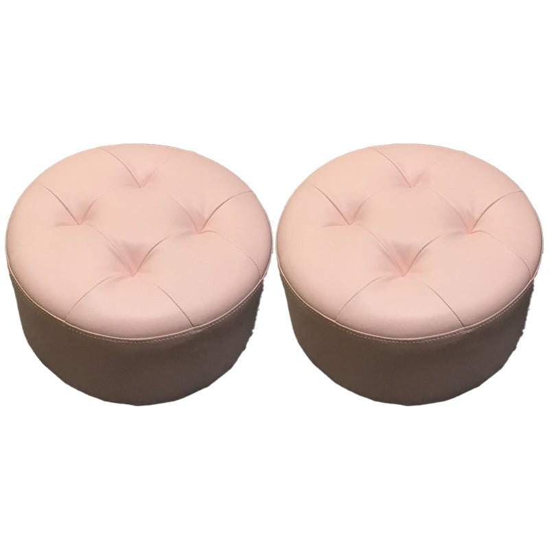 Contemporary Pouf Ottoman Faux Leather Upholstered Tufted Cylinder Shape Ottoman