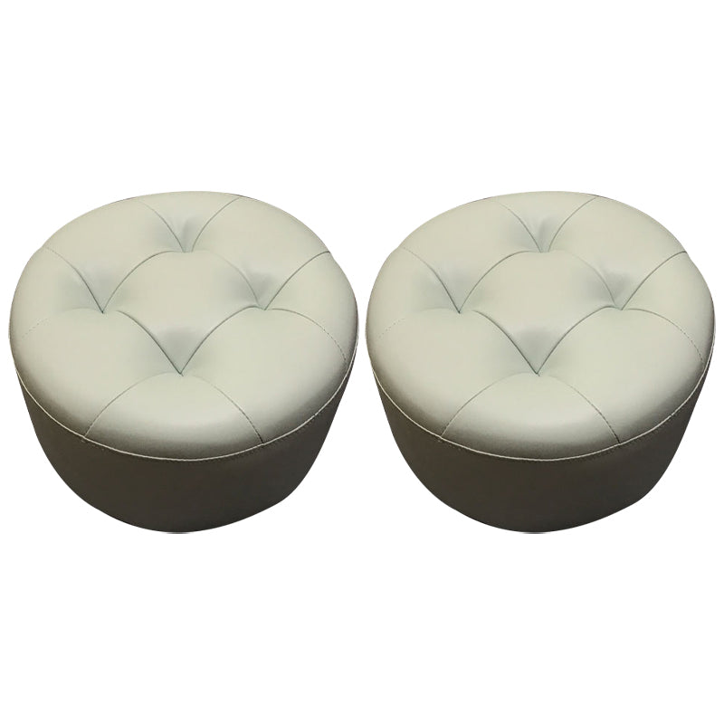 Contemporary Pouf Ottoman Faux Leather Upholstered Tufted Cylinder Shape Ottoman