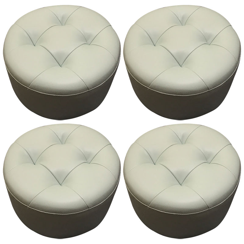 Contemporary Pouf Ottoman Faux Leather Upholstered Tufted Cylinder Shape Ottoman